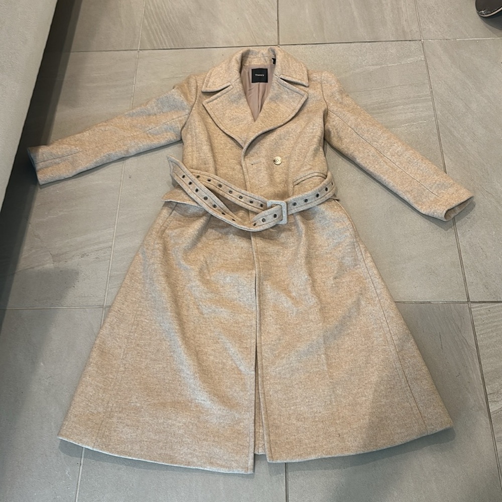 Theory Light Tan Trench Wool Coat